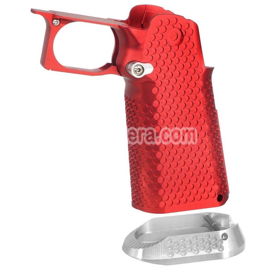 Airsoft 5KU CNC Aluminum Grip Infinity Style Type-1 For Tokyo Marui Hi-Capa 5.1 4.3 Series GBB Pistols Red/Silver