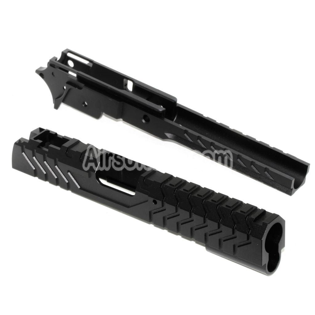 Airsoft 5KU CNC Aluminium Matrix Style Slide and Middle Frame Set For Tokyo Marui Hi-Capa Series GBB Pistols Black