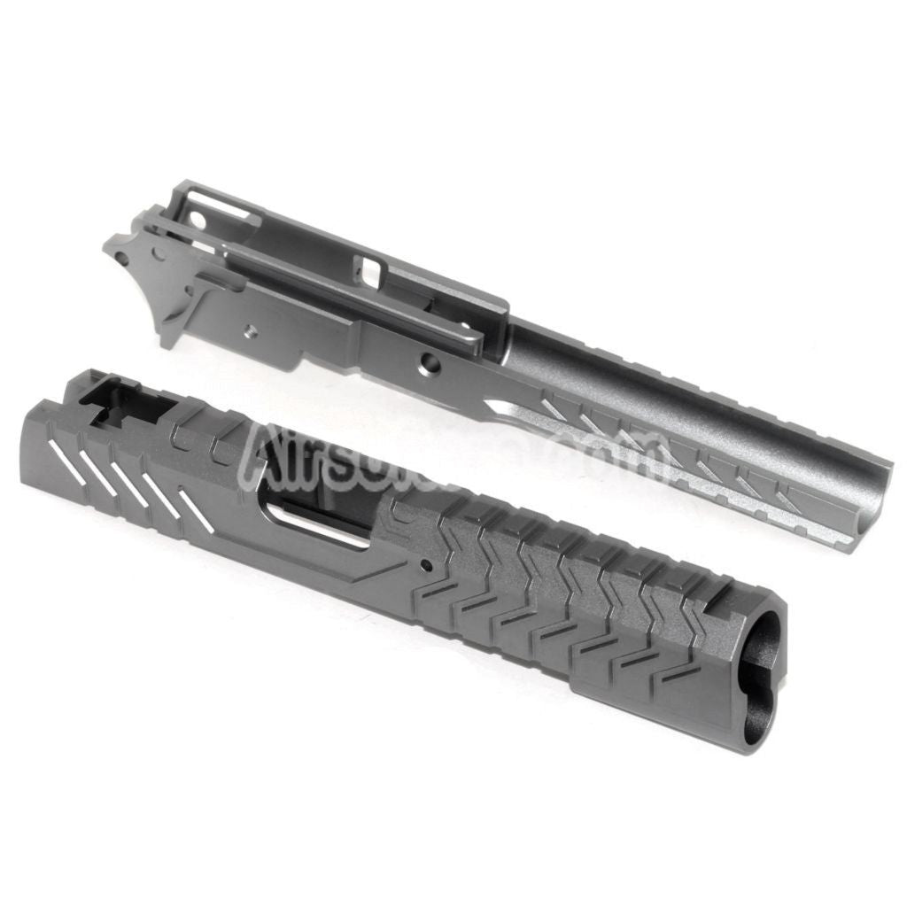 Airsoft 5KU CNC Aluminium Matrix Style Slide and Middle Frame Set For Tokyo Marui Hi-Capa Series GBB Pistols Grey