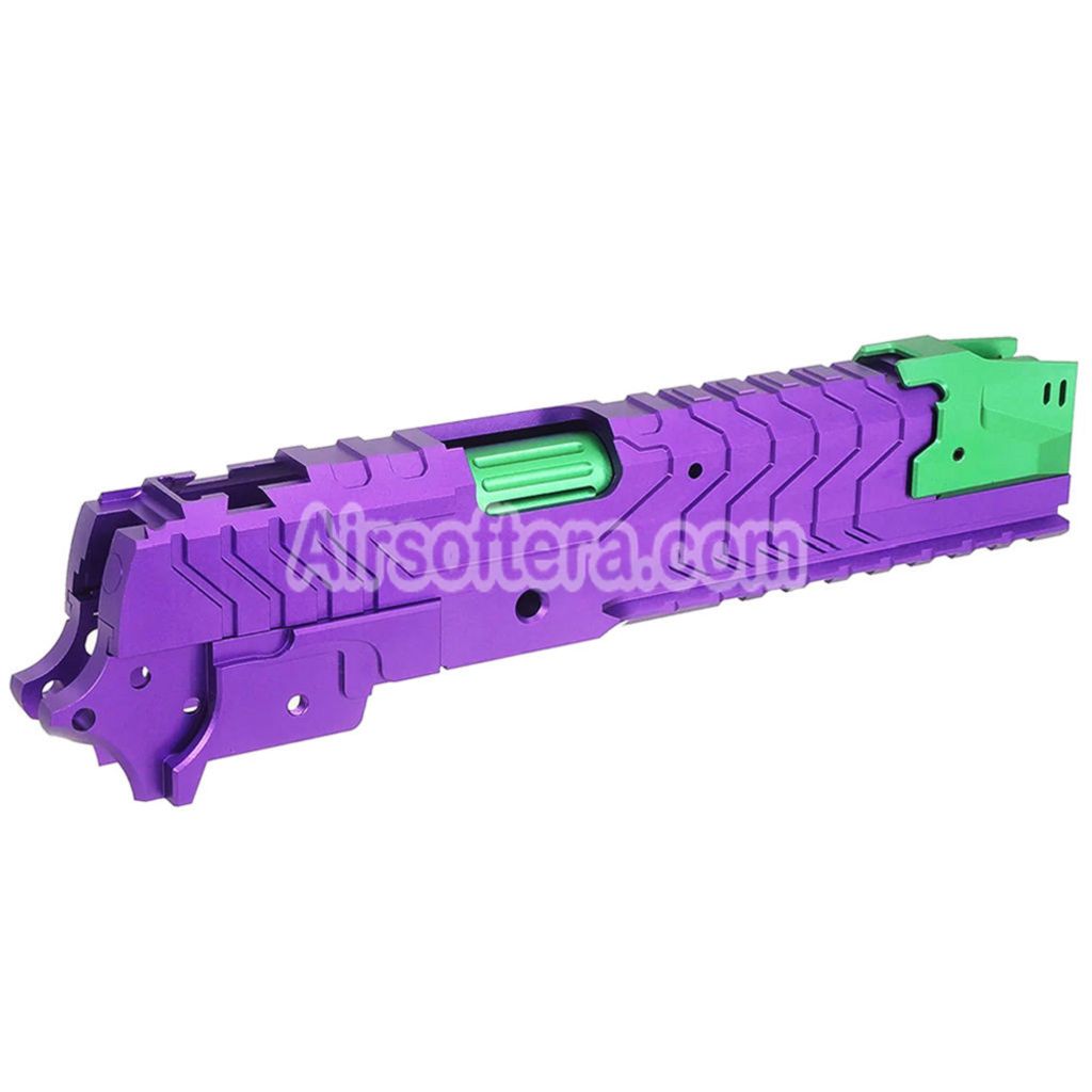 Airsoft 5KU CNC Aluminum Matrix Style Outer Barrel Middle Frame Slide Set For Tokyo Marui Hi-Capa Series GBB Pistols Purple/Green