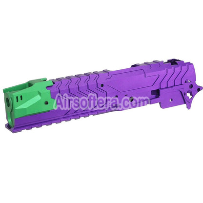 Airsoft 5KU CNC Aluminum Matrix Style Outer Barrel Middle Frame Slide Set For Tokyo Marui Hi-Capa Series GBB Pistols Purple/Green