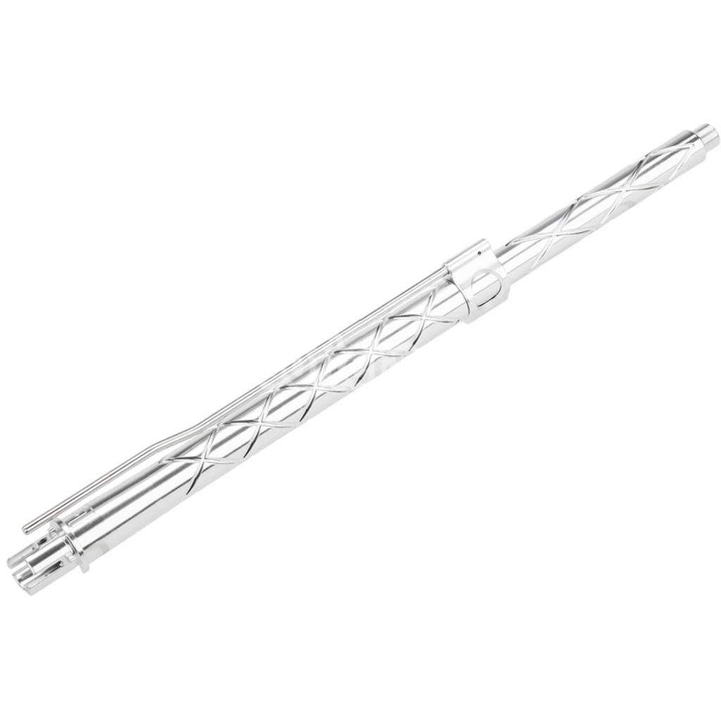 Airsoft APS EMG F1 16" Inches CNC Aluminum Diamond Fluted Outer Barrel -14mm CCW Counter-Clockwise Thread For APS EMG F1 Falkor PER ASR Series M4 M16 AEG Rifles Silver