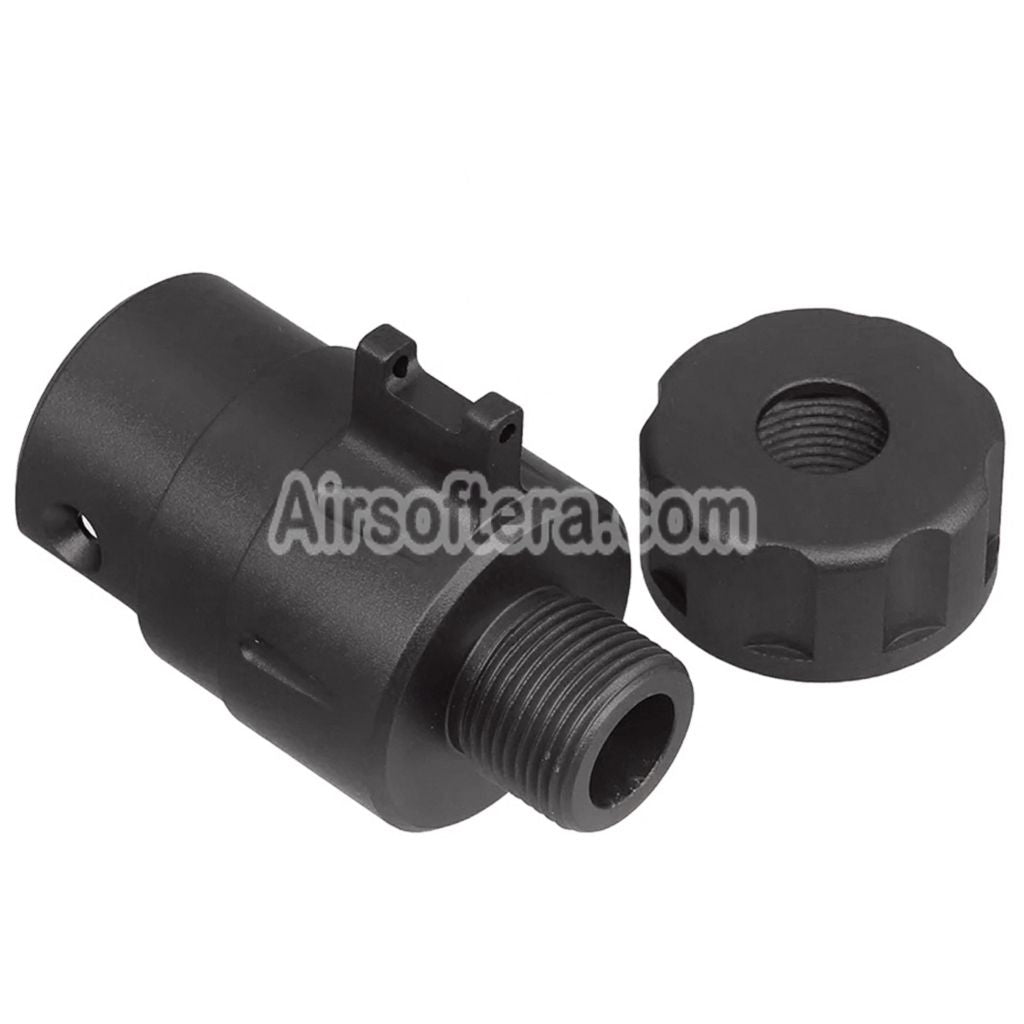 Airsoft 5KU CNC Aluminum Built-In Fiber Optic Front Sight Silencer Adaptor Kit -14mm CCW Counter-clockwise Thread For Action Army AAP01 GBB Pistols Black