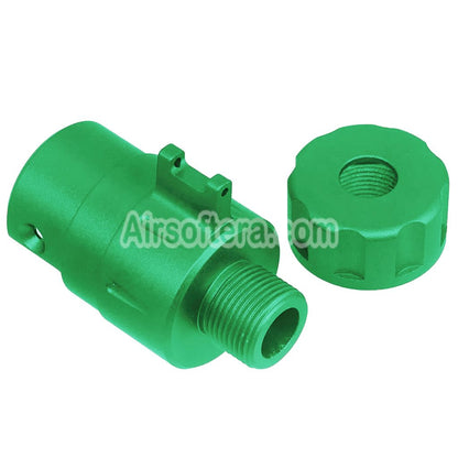 Airsoft 5KU CNC Aluminum Built-In Fiber Optic Front Sight Silencer Adaptor Kit -14mm CCW Counter-clockwise Thread For Action Army AAP01 GBB Pistols Green