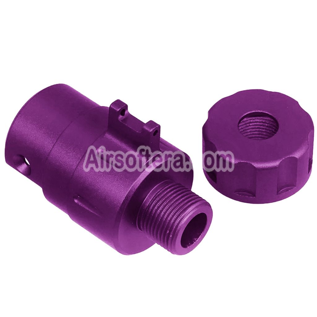 Airsoft 5KU CNC Aluminum Built-In Fiber Optic Front Sight Silencer Adaptor Kit -14mm CCW Counter-clockwise Thread For Action Army AAP01 GBB Pistols Purple