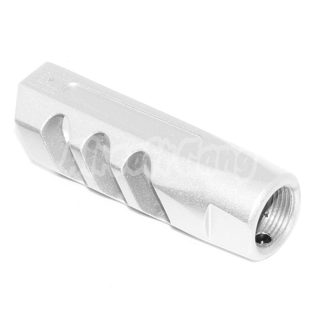 Airsoft APS EMG Licensed F-1 Angle Faced Muzzle Brake Flash Hider -14mm CCW Silver