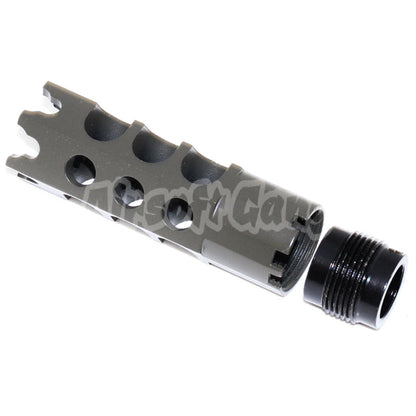 84mm DTK-1 Style Muzzle Brake Flash Hider with Adaptor For All -14mm CCW Threading Airsoft Rifle