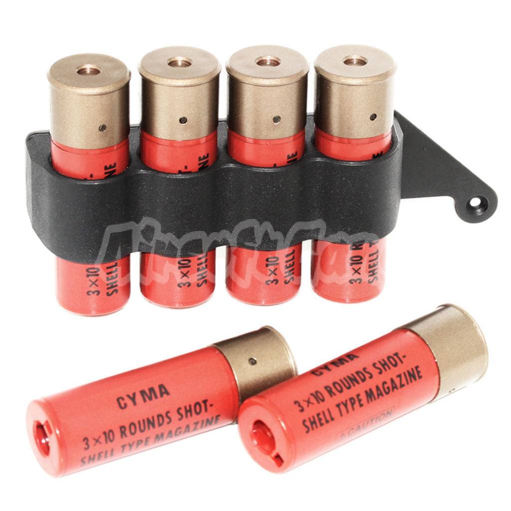 CYMA 6pcs (30rd each) Plastic Shotgun Shell Magazine with 4-Shell Holder Metal Carrier For CYMA Tokyo Marui M870 Shotgun Airsoft