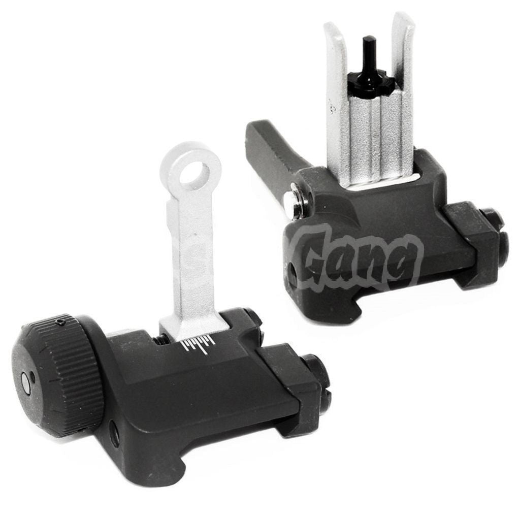 KAC Style 300M Metal Flip-Up Front Rear Sight Set For MK18 MOD-1 M4 M16 AEG Airsoft Black/Silver