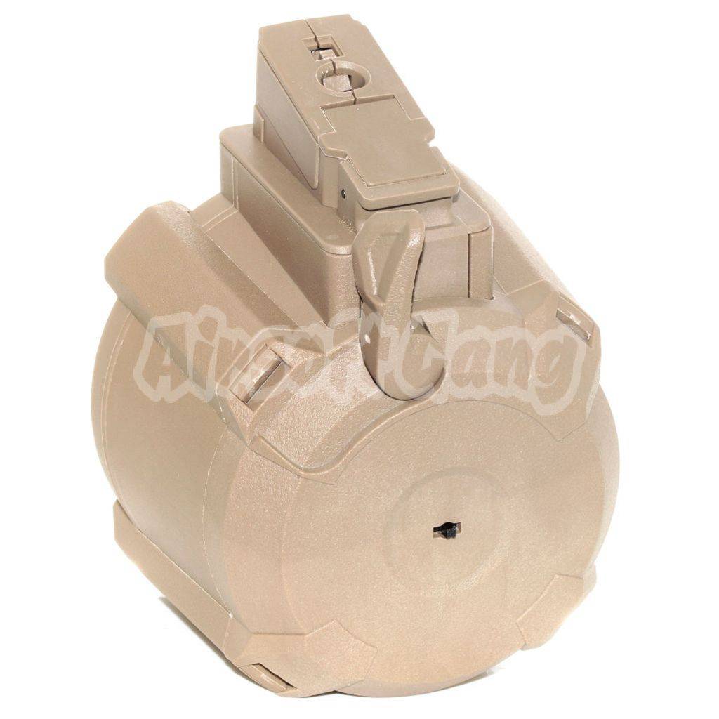 Airsoft BATTLEAXE 1400rd Sound Control Electric Drum Magazine For AK Series AEG Dark Earth Tan