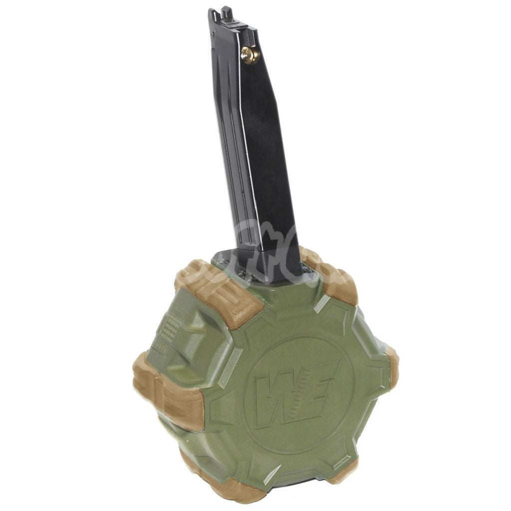 Airsoft WE 350rd Gas Drum Magazine for ARMY R501 R601 / KJ KP-05 / Zeon / EMG SAI / AW / WE / Tokyo Marui Hi-Capa GBB Pistol Black/OD/Tan