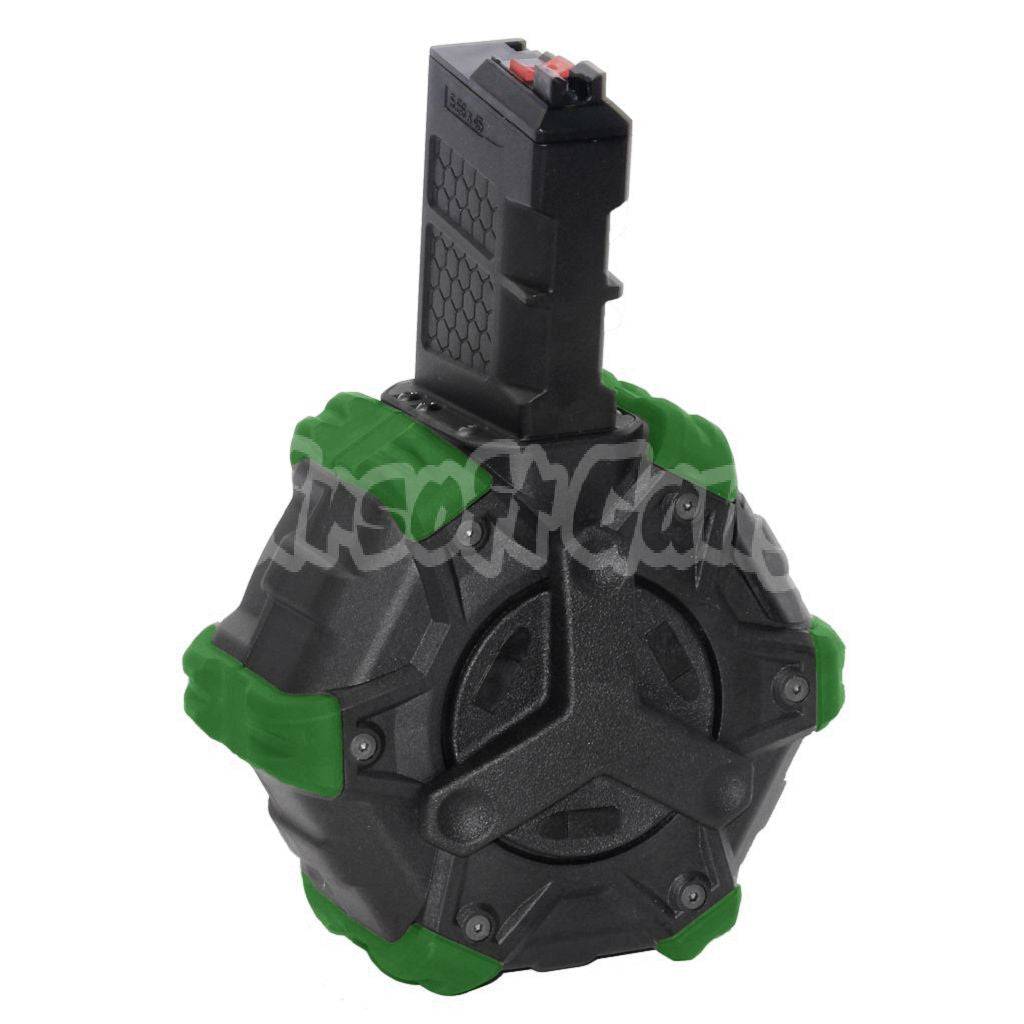 Armorer Works AW Custom 350rd Gas Adaptive Drum Magazine for WE Open Bolt L85 / SCAR-L / R5C / T65 / HK416 / AR M4 M16 GBB Rifle Black/Green