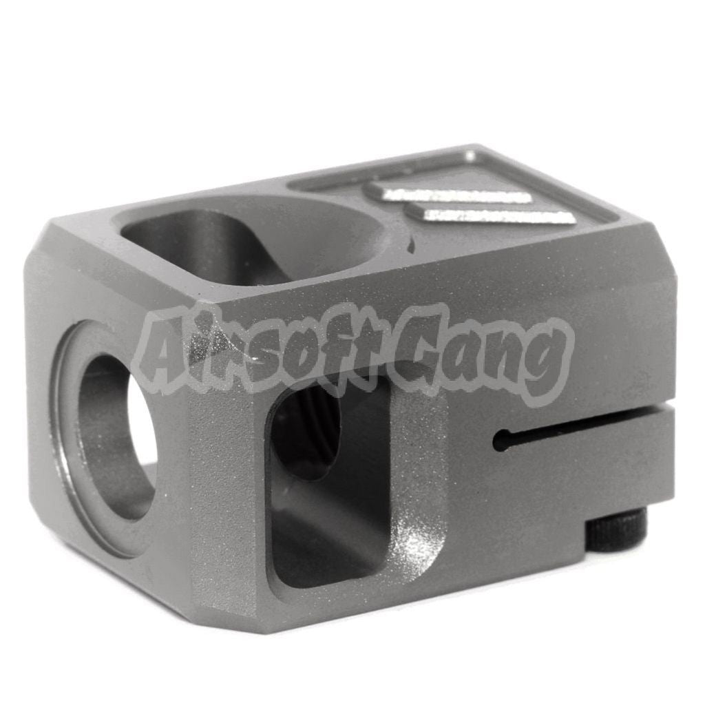 Airsoft 5KU CNC Aluminium Compensator V2 -14mm CCW For G17 GBB Pistols Charcoal Grey