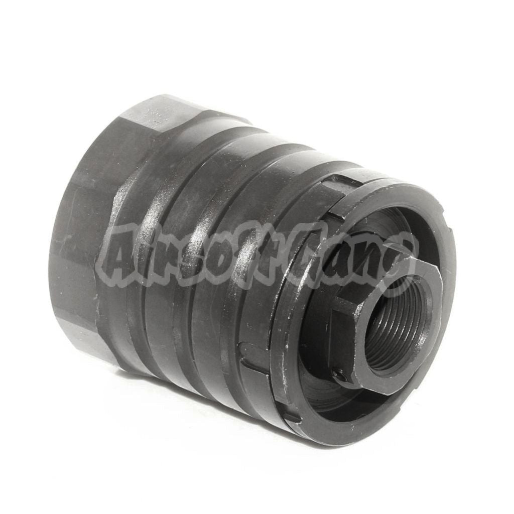 Airsoft 5KU 48mm 360 X37 Muzzle Brake Flash Hider With Blast Shield -14mm CCW Black