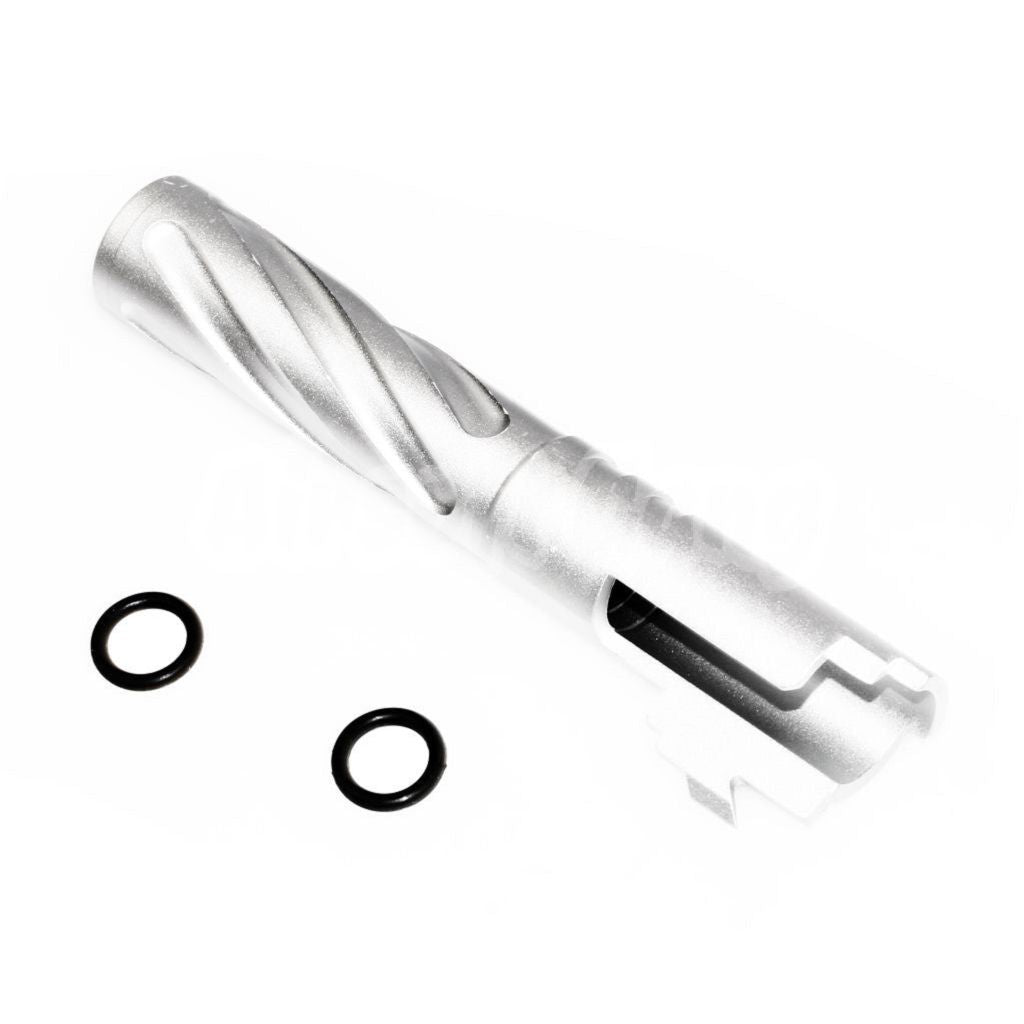 Airsoft 5KU 4.3" Inches CNC Aluminium Tornado Style Spiral Outer Barrel +11mm CW for Tokyo Marui Hi-Capa 4.3 GBB Silver