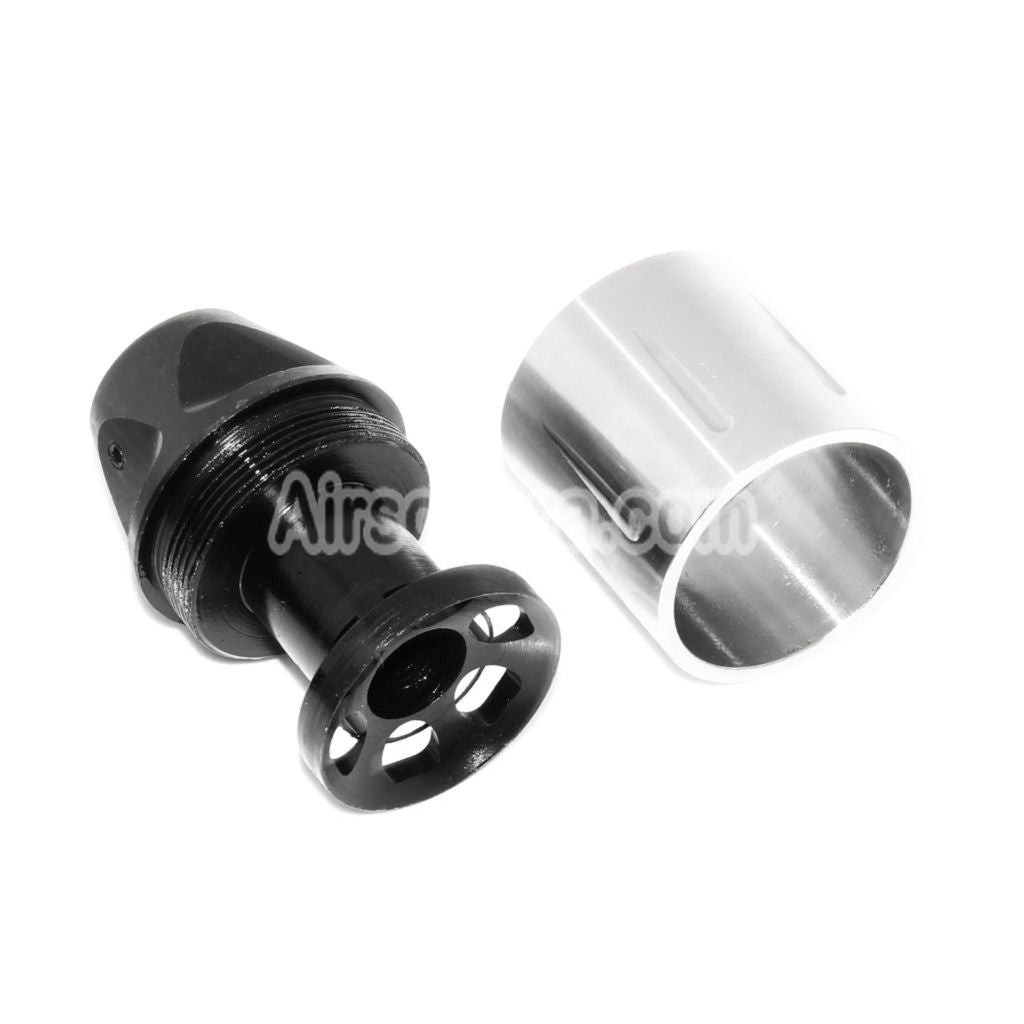 Airsoft 5KU 51 mm SLR Style Compensator Flash Hider für -14 mm CCW Laufgewinde Gewehre Pistolen Schwarz/Silber