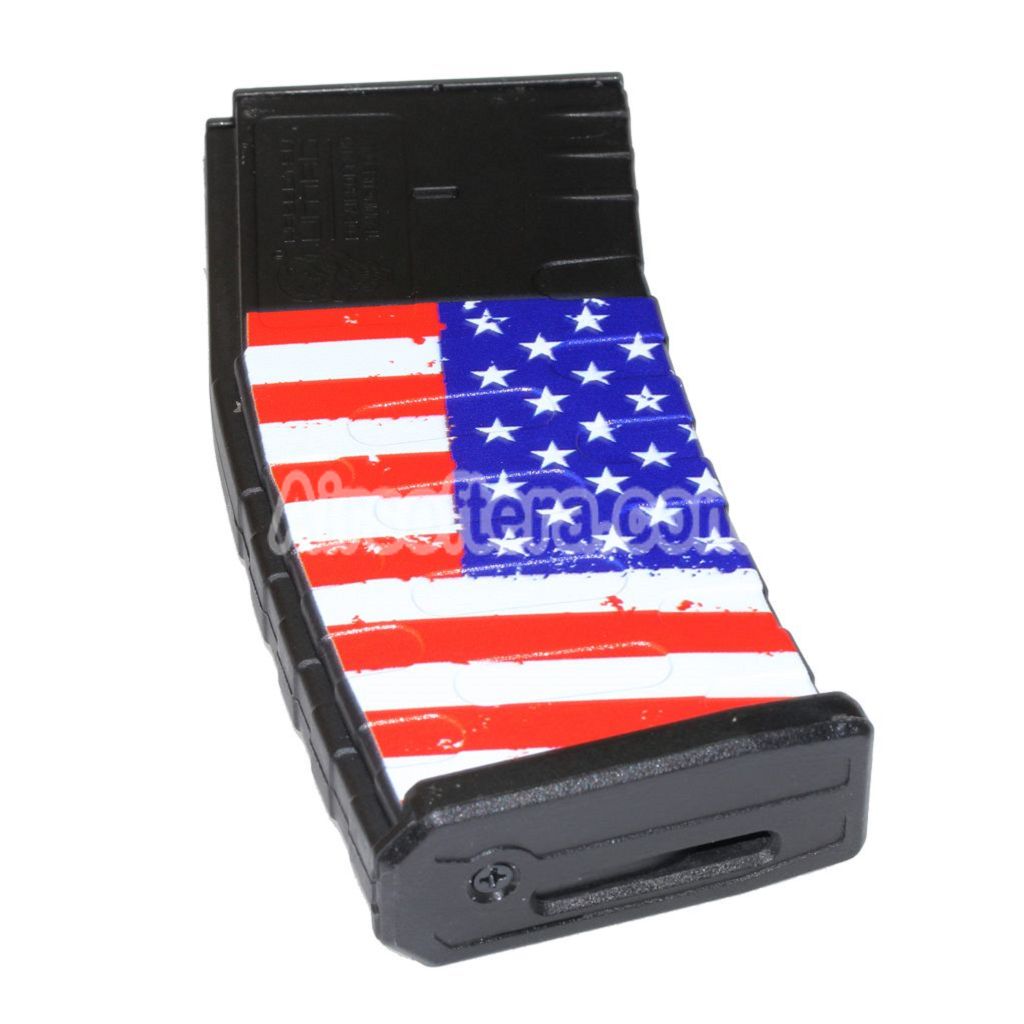 Airsoft APS 130rd USA Flag Logo Polymer Mid-Cap Magazin für APS Matrix G&amp;P CYMA E&amp;C D-Boys Tokyo Marui M4 M16 Series AEG Gewehre Schwarz