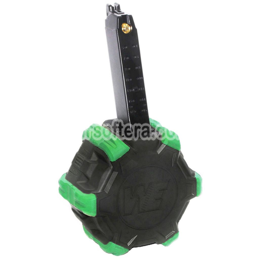 Airsoft WE 350rd Gas Drum Magazine for ISSC M22 / EMG SAI BLU / E&C / APS / ARMY / BELL / UMAREX / Elite force / VFC / AW / WE / Tokyo Marui G17 G18C G-Series GBB Pistol Black/Green