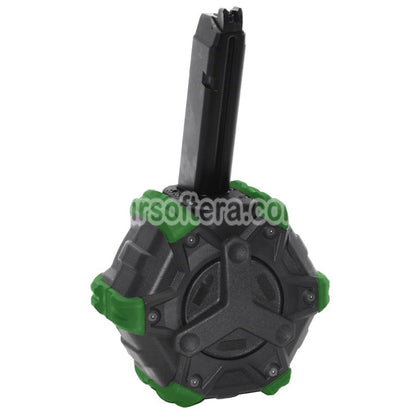 Airsoft WE 350rd Gas Drum Magazine for ISSC M22 / EMG SAI BLU / E&C / APS / ARMY / BELL / UMAREX / Elite force / VFC / AW / WE / Tokyo Marui G17 G18C G-Series GBB Pistol Black/Green