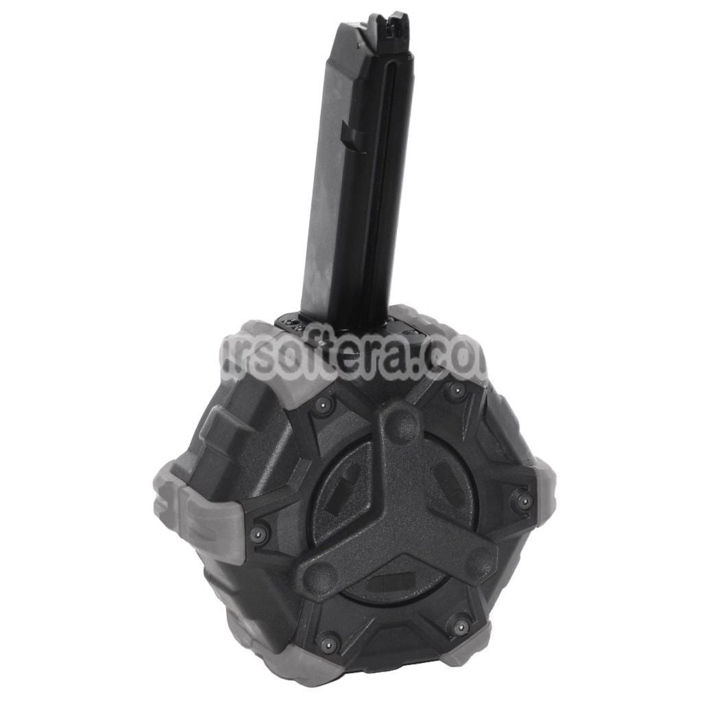 Airsoft WE 350rd Gas Drum Magazine for ISSC M22 / EMG SAI BLU / E&C / APS / ARMY / BELL / UMAREX / Elite force / VFC / AW / WE / Tokyo Marui G17 G18C G-Series GBB Pistol Black/Gray