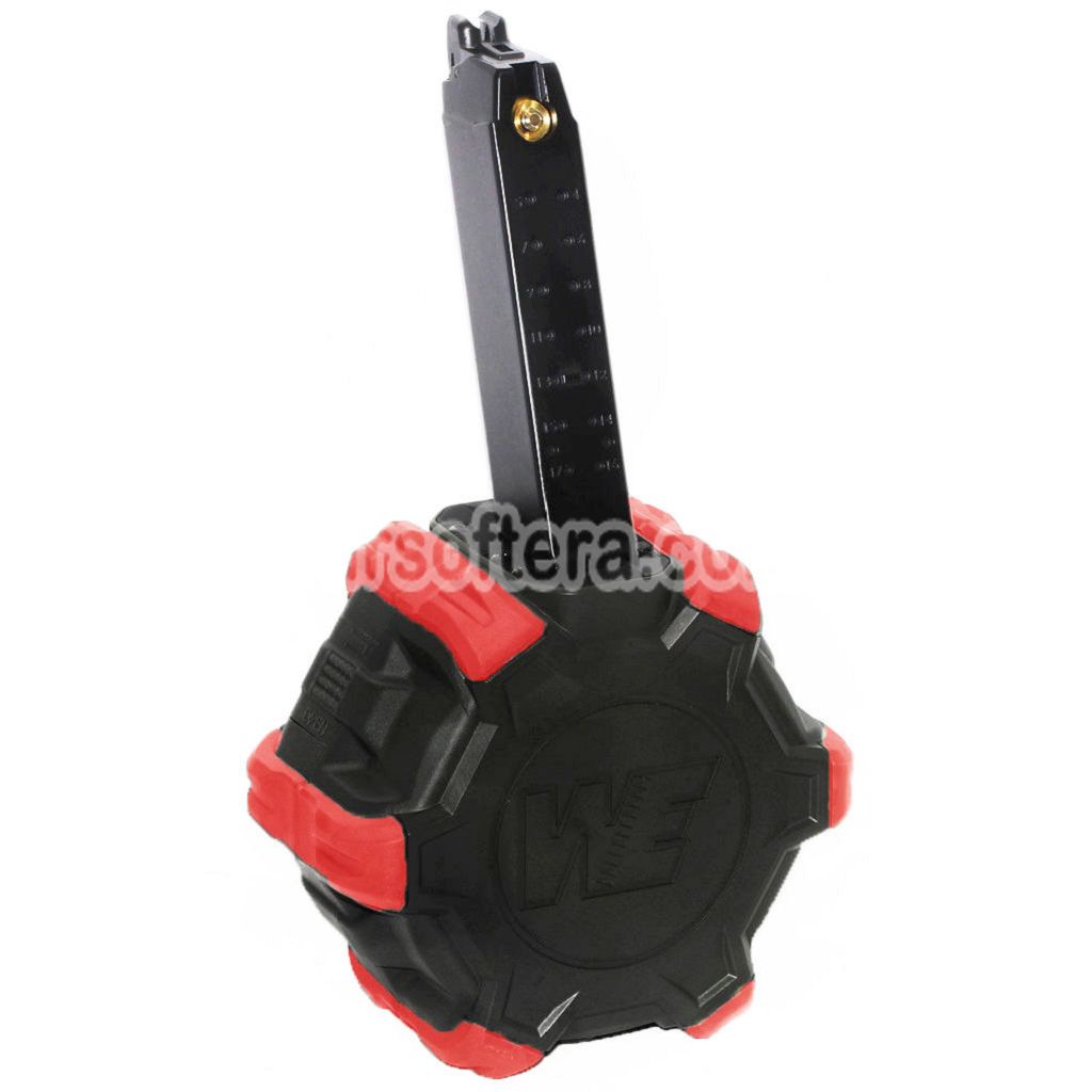 Airsoft WE 350rd Gas Drum Magazine for ISSC M22 / EMG SAI BLU / E&C / APS / ARMY / BELL / UMAREX / Elite force / VFC / AW / WE / Tokyo Marui G17 G18C G-Series GBB Pistol Black/Red