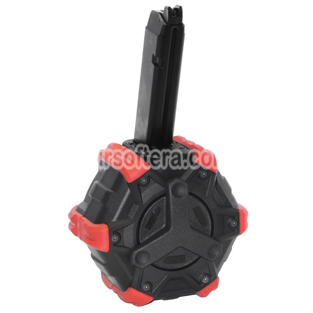 Airsoft WE 350rd Gas Drum Magazine for ISSC M22 / EMG SAI BLU / E&C / APS / ARMY / BELL / UMAREX / Elite force / VFC / AW / WE / Tokyo Marui G17 G18C G-Series GBB Pistol Black/Red