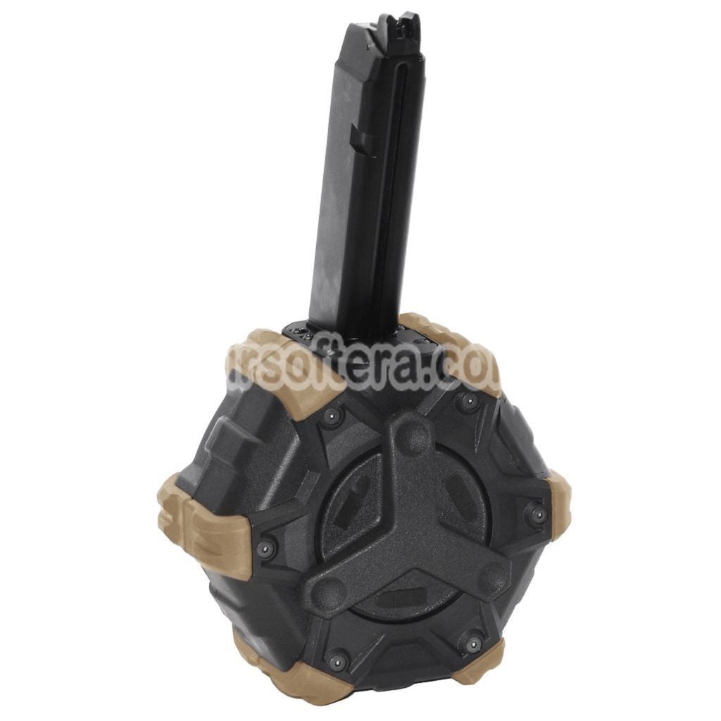 Airsoft WE 350rd Gas Drum Magazine for ISSC M22 / EMG SAI BLU / E&C / APS / ARMY / BELL / UMAREX / Elite force / VFC / AW / WE / Tokyo Marui G17 G18C G-Series GBB Pistol Black/Tan