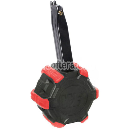 Airsoft WE 350rd Gas Drum Magazine for BELL / E&C / ARMY R501 R601 / KJ KP-05 / Zeon / EMG SAI / AW / WE / Tokyo Marui Hi-Capa GBB Pistol Black/Red