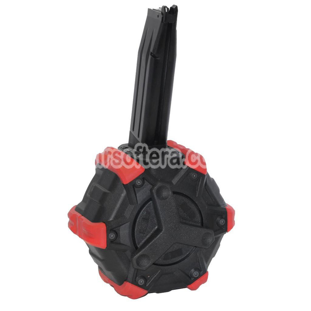 Airsoft WE 350rd Gas Drum Magazine for BELL / E&C / ARMY R501 R601 / KJ KP-05 / Zeon / EMG SAI / AW / WE / Tokyo Marui Hi-Capa GBB Pistol Black/Red