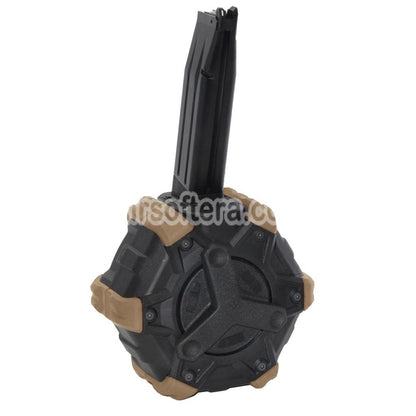 Airsoft WE 350rd Gas Drum Magazine for BELL / E&C / ARMY R501 R601 / KJ KP-05 / Zeon / EMG SAI / AW / WE / Tokyo Marui Hi-Capa GBB Pistol Black/Tan