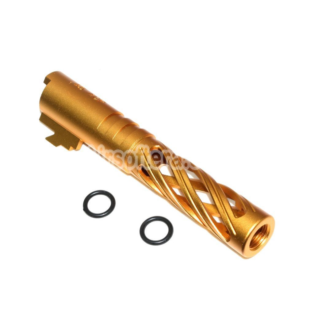 Airsoft 5KU 4.3" Inches 106mm/110mm CNC Tornado Spiral Hollow Outer Barrel +11mm CW for Tokyo Marui Hi-Capa 4.3 GBB Pistols Gold