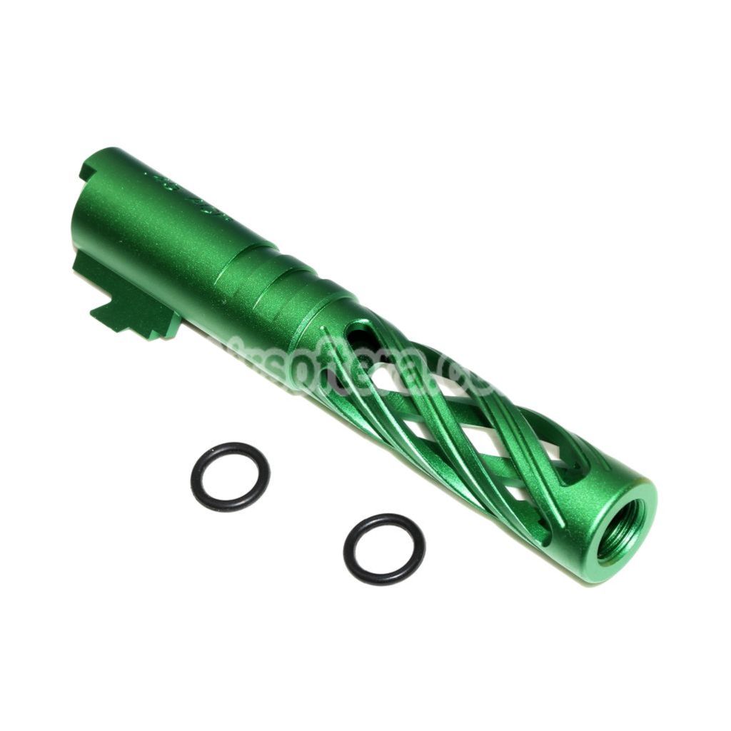 Airsoft 5KU 4.3" Inches 106mm/110mm CNC Tornado Spiral Hollow Outer Barrel +11mm CW for Tokyo Marui Hi-Capa 4.3 GBB Pistols Green